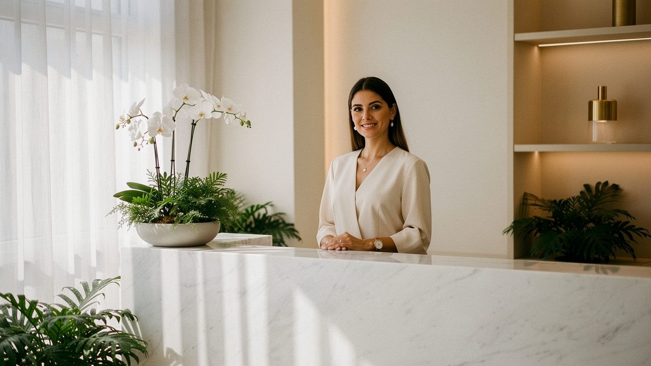 Recepção de clínica de estética com atendente